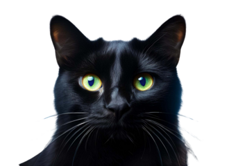 Black Cat Silhouette with Glowing Eyes on transparent background