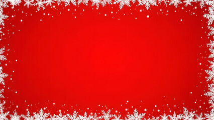 Red Christmas background with a border of snowflakes and falling snow Keywords: Christmas, red, background, snowflakes, snow, falling snow, winter, holiday, festive