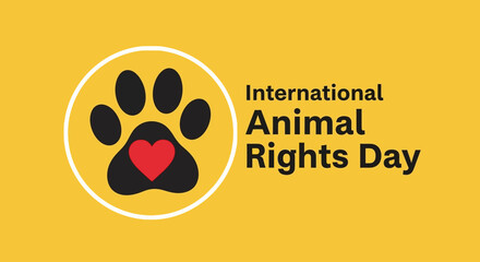 International Animal Rights Day Poster Paw Print with Heart on Yellow Background