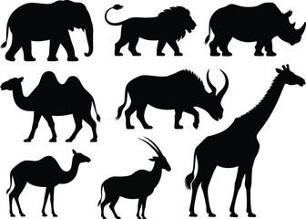 Fototapeta premium African animal silhouettes elephant lion rhino giraffe and more