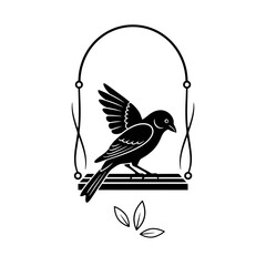 Two yellow canaries perched on branch vector illustration