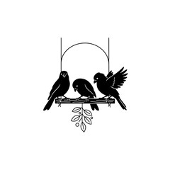 Stylized canaries on a swing minimal vector illustration