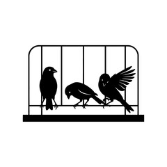 Three canaries drinking from a minimalist bird bath line art