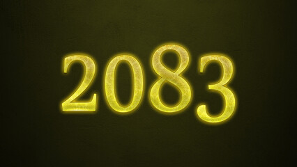 Neon glowing yellow number of 2083 on dark background.	