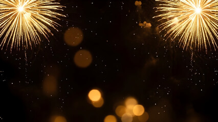 Golden fireworks exploding in the night sky celebration