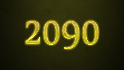 Neon glowing yellow number of 2090 on dark background.	