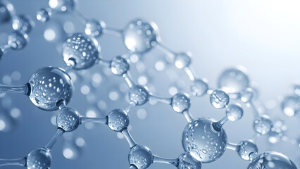 Abstract molecular structure with interconnected spheres on blue gradient