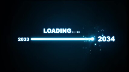 Futuristic New Year 2033 to 2034 loading bar animation. A high-tech digital progress concept, representing innovation, technology advancement, and strategic. Business planning for new year success. - Powered by Adobe