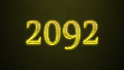 Neon glowing yellow number of 2092 on dark background.	