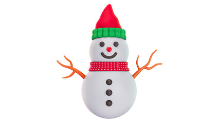 Cute 3D Snowman Character with Red Scarf and Striped Hat