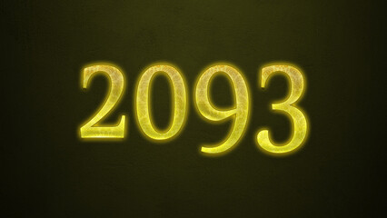 Neon glowing yellow number of 2093 on dark background.	