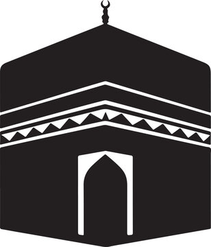 Minimal silhouette style vector Kaaba logo design featuring clean black geometric shapes, elegant Islamic symbolism, simple line art, modern spiritual branding icon ideal for religious organizations, 