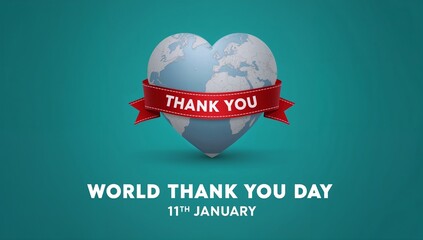 A heart shaped earth with a ribbon saying thank you world thank you day