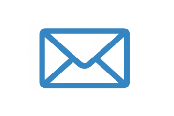 Blue email envelope icon representing communication, message, internet, contact, and notification with transparent background