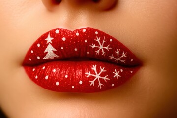 A woman's lips are painted with red, green, and white colors