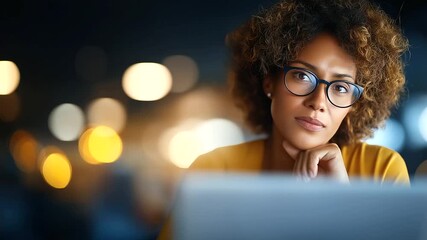 Faceless attractive businesswoman using laptop to be part of video conference call business colleagues team communicating on distance hologram digital interface remote - Powered by Adobe