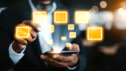 Faceless businessman connecting tech devices to each other with digital network 3D rendering visualization technology integration device connectivity IoT ecosystem with copy - Powered by Adobe