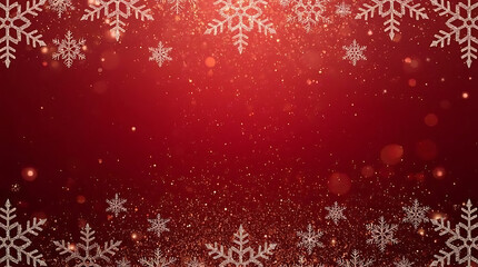 Elegant Christmas background with sparkling snowflakes on a festive red gradient, perfect for holiday promotions and winter celebrations