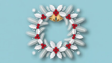 paper cut 3d christmas wreath with holly pine berries bells and snowflakes