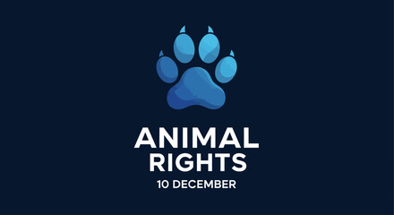 Animal Rights Day Concept Paw Print Logo with Text on Dark Blue Background