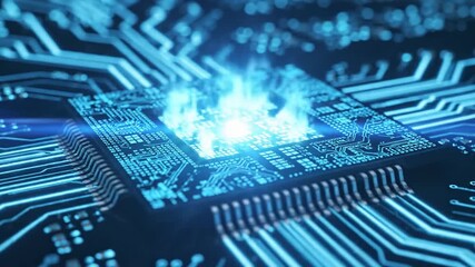 Glowing digital circuit board abstract technology background for computing and data processing - Powered by Adobe