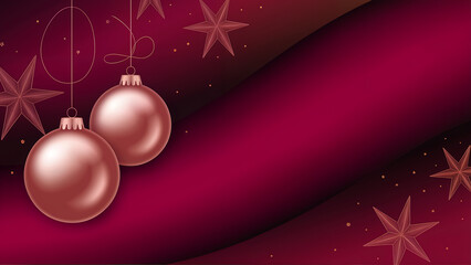 elegant christmas banner with rose gold ornaments on burgundy gradient