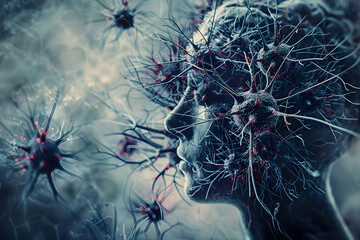 Conceptual visualization of human intelligence and neural network fusion