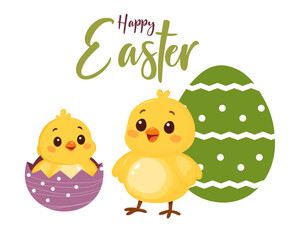 Happy easter chicken and eggs