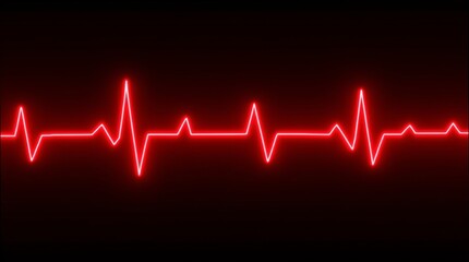 Glowing red ECG line pulsating on a dark medical screen for a healthcare technology concept and emergency monitoring display