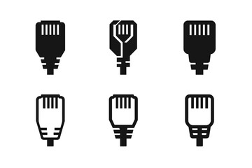 Network Cable Logos. Network cables. Icon set. Set Logo of network cables: straight-through cable. harmonious logo variations of the same emblematic concept,
