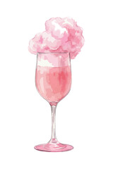 Pink cotton candy cocktail - vector watercolor sweet festive drink