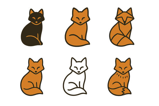 Paper Mache Animal Icons. Paper mache animal crafts. Icon set. Set Logo of paper mache animal crafts: creative fox figurine. harmonious logo variations of the