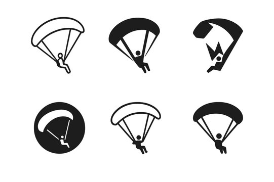 Paragliding Logos Collection. Paragliding. Icon set. Set Logo of Paragliding: glider silhouette in open sky. harmonious logo variations of the same emblematic