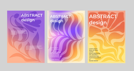 Abstract colorful gradient floral poster set for modern design. Minimalist poster with flower. Modern  wallpaper design for home decoration, website, banner, ads