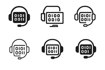 Tech Support Logos. Tech support and IT services. Icon set. Set Logo of tech support and IT services: binary code pattern. harmonious logo variations of the