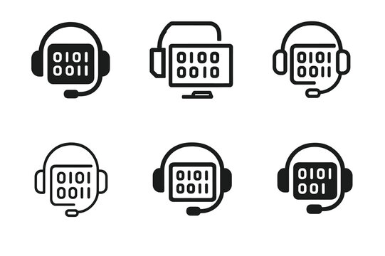 Tech Support Logos. Tech support and IT services. Icon set. Set Logo of tech support and IT services: binary code pattern. harmonious logo variations of the