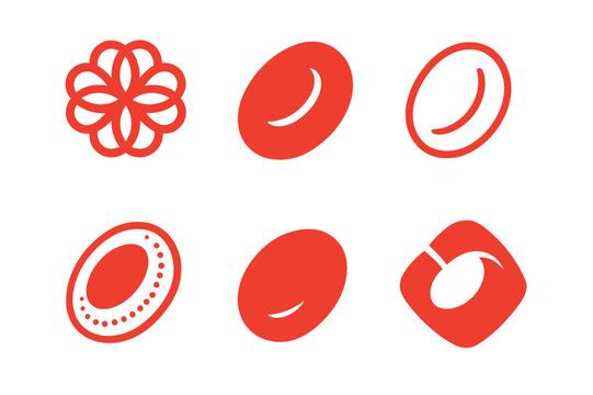 Blood Logo Variations. Blood. Icon set. Set Logo of blood: red cell structure. harmonious logo variations of the same emblematic concept, each with different