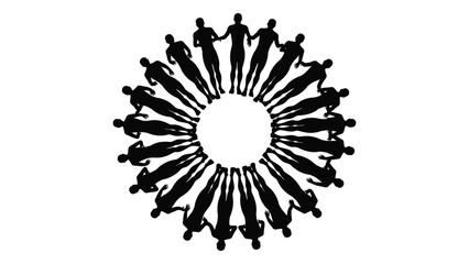 Unity human chain silhouette circle isolated on white background, Vector