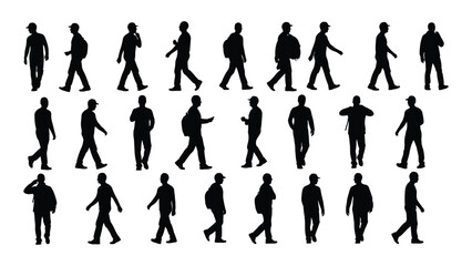Fototapeta premium Diverse silhouettes of walking men isolated on white background, Vector