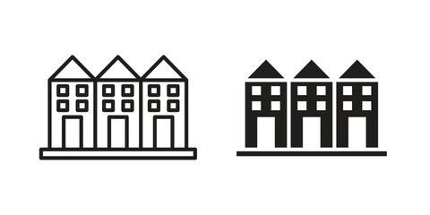 Terraced Houses icon. Outline, Glyph and Filled Outline Style