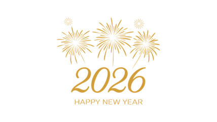 Elegant gold 2026 New Year celebration with stunning black background fireworks