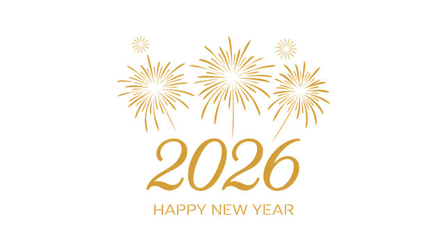 Elegant gold 2026 New Year celebration with stunning black background fireworks