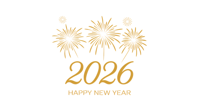 Elegant gold 2026 New Year celebration with stunning black background fireworks