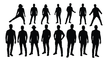 Diverse collection of people silhouettes isolated on white background, Vector