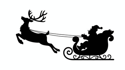 Silhouette of santa claus riding his sleigh pulled by a reindeer