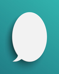 White oval speech bubble on green background