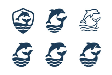 Ocean Conservation Icons. Ocean conservation efforts. Icon set. Set Logo of ocean conservation efforts: whale and dolphin safety. harmonious logo variations of