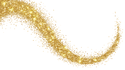 Stunning flowing gold glitter dust trail sweeps across dark background