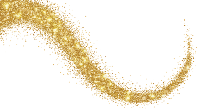 Stunning flowing gold glitter dust trail sweeps across dark background