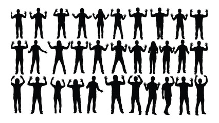 Collection of human silhouettes with raised hands isolated on white background, Vector